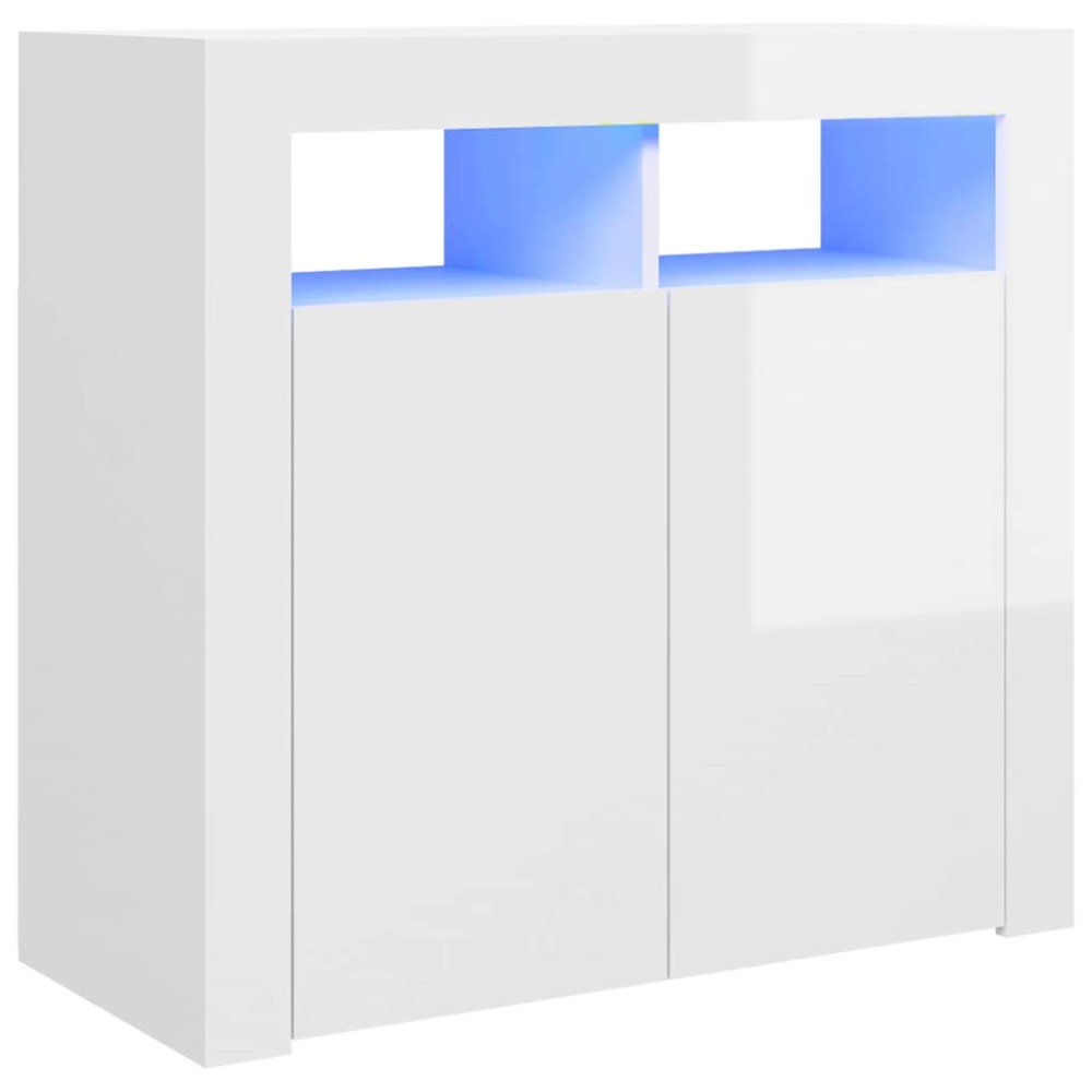 vidaXL Servantă cu lumini LED, alb extralucios, 80x35x75 cm