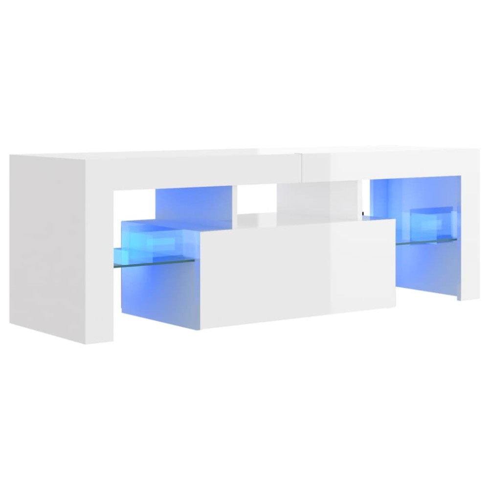 vidaXL Comodă TV cu lumini LED, alb extralucios, 120x35x40 cm