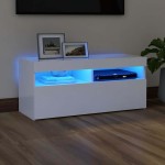 vidaXL Comodă TV cu lumini LED, alb, 90x35x40 cm vidaXL Comodă TV cu lumini LED, alb, 90x35x40 cm