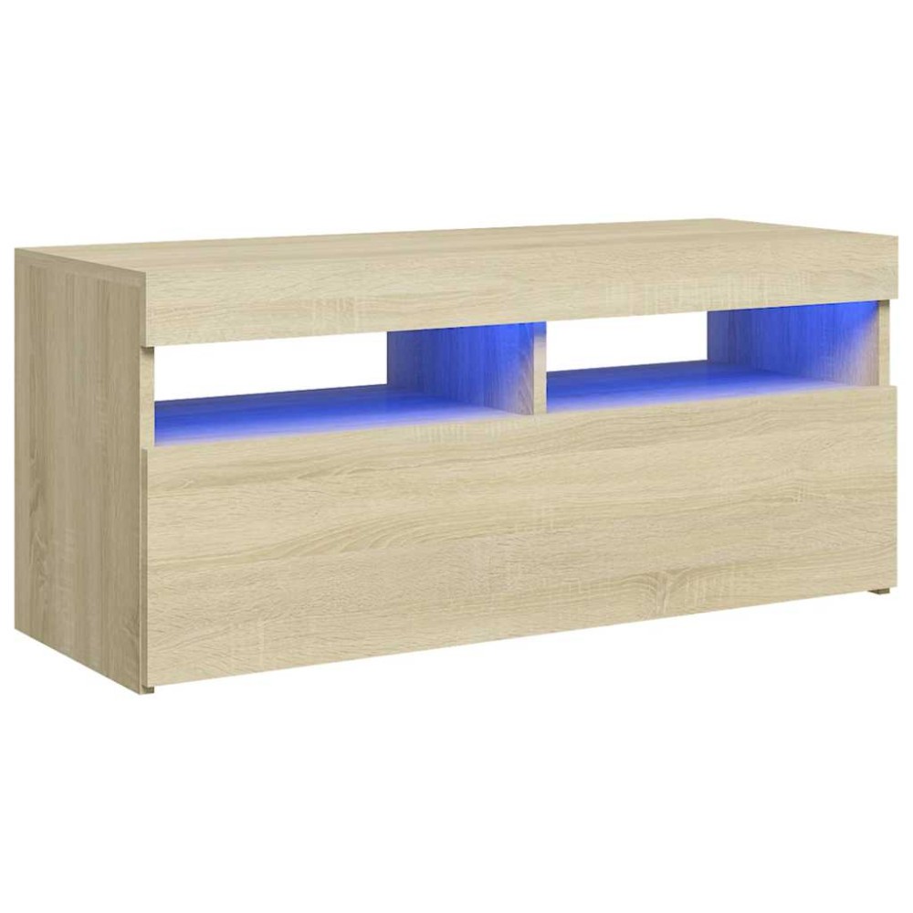 vidaXL Comodă TV cu lumini LED, stejar sonoma, 90x35x40 cm