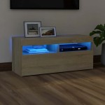 vidaXL Comodă TV cu lumini LED, stejar sonoma, 90x35x40 cm