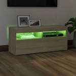 vidaXL Comodă TV cu lumini LED, stejar sonoma, 90x35x40 cm