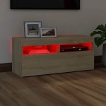 vidaXL Comodă TV cu lumini LED, stejar sonoma, 90x35x40 cm