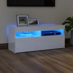 vidaXL Comodă TV cu lumini LED, alb extralucios, 90x35x40 cm vidaXL Comodă TV cu lumini LED, alb extralucios, 90x35x40 cm