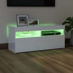 vidaXL Comodă TV cu lumini LED, alb extralucios, 90x35x40 cm vidaXL Comodă TV cu lumini LED, alb extralucios, 90x35x40 cm