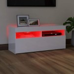 vidaXL Comodă TV cu lumini LED, alb extralucios, 90x35x40 cm vidaXL Comodă TV cu lumini LED, alb extralucios, 90x35x40 cm