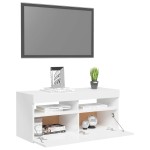 vidaXL Comodă TV cu lumini LED, alb extralucios, 90x35x40 cm vidaXL Comodă TV cu lumini LED, alb extralucios, 90x35x40 cm