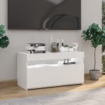 vidaXL Comodă TV cu lumini LED, alb extralucios, 75x35x40 cm