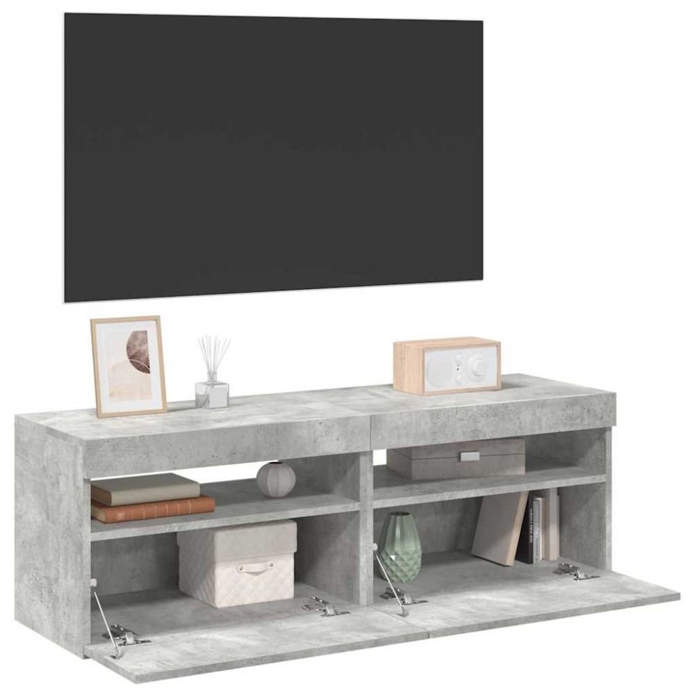 vidaXL Comode TV cu lumini LED, 2 buc., gri beton, 60x35x40 cm