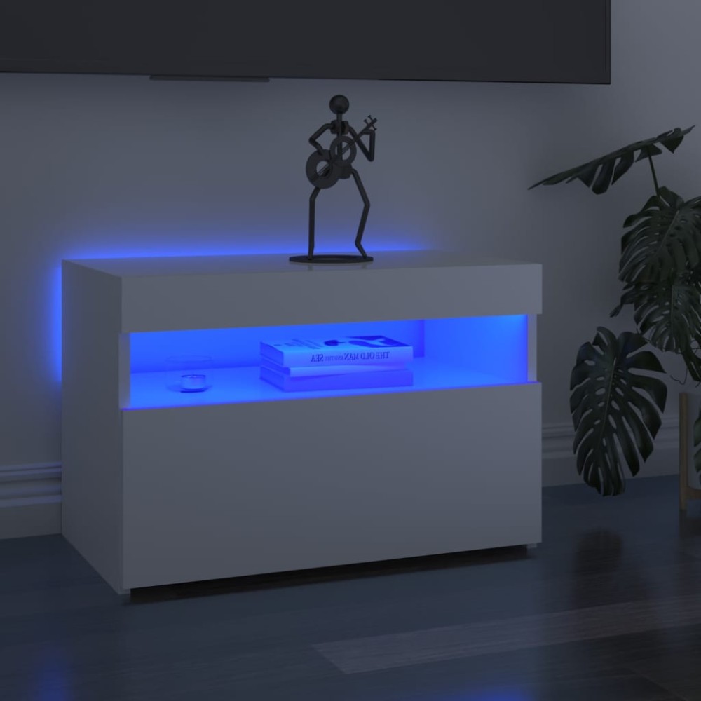 vidaXL Comodă TV cu lumini LED, alb extralucios, 60x35x40 cm