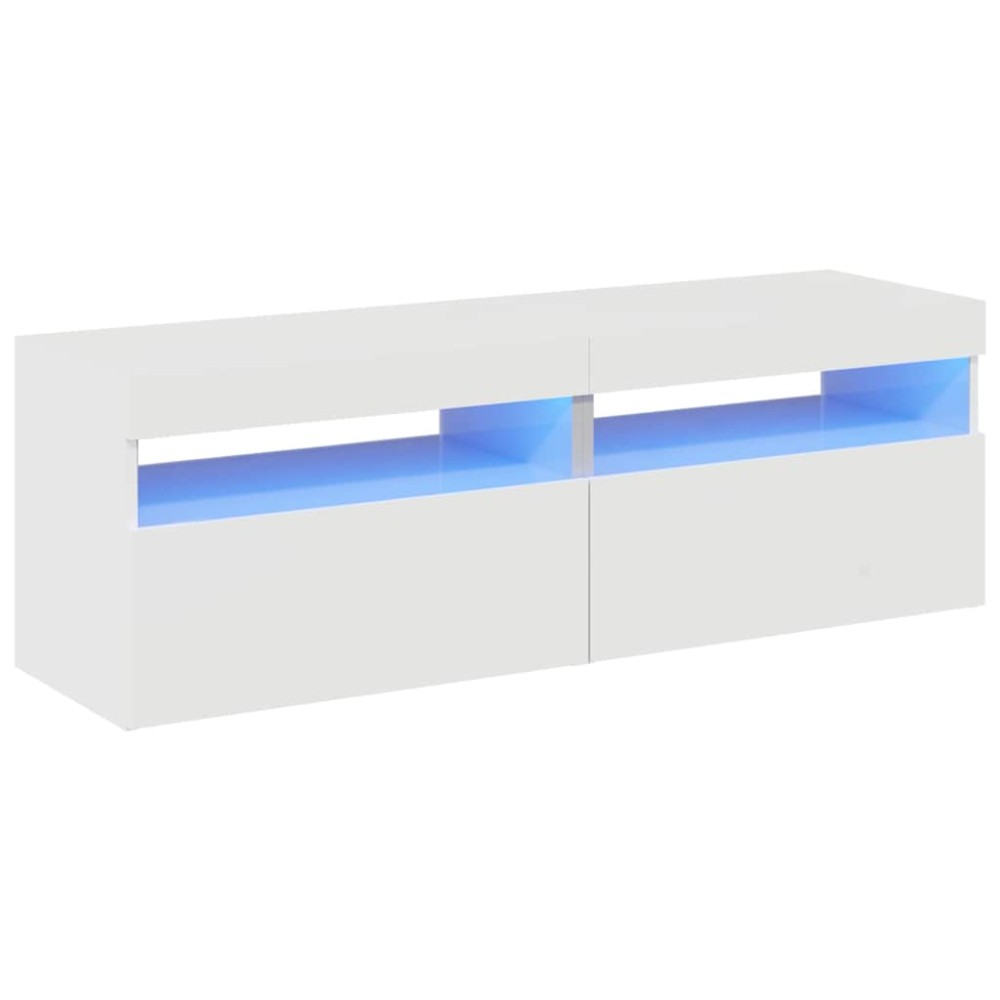 vidaXL Comode TV cu lumini LED, 2 buc., alb extralucios, 60x35x40 cm