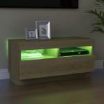 vidaXL Comodă TV cu lumini LED, stejar Sonoma, 80x35x40 cm