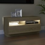 vidaXL Comodă TV cu lumini LED, stejar Sonoma, 80x35x40 cm