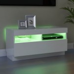 vidaXL Comodă TV cu lumini LED, alb extralucios, 80x35x40 cm