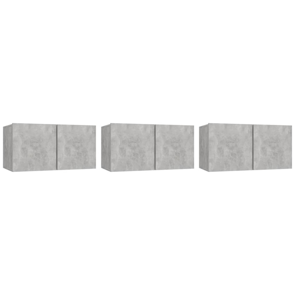 vidaXL Dulapuri TV suspendate, 3 buc., gri beton, 60x30x30 cm