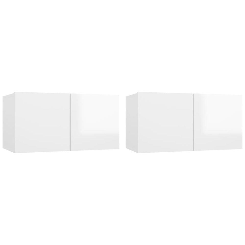 vidaXL Dulapuri TV suspendate 2 buc. alb extralucios 60x30x30 cm