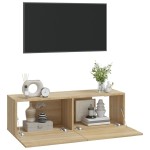 vidaXL Dulapuri TV de perete 2 buc. stejar 100x30x30 cm lemn compozit