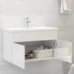vidaXL Dulap de chiuvetă, alb extralucios, 80x38,5x46 cm, PAL vidaXL Dulap de chiuvetă, alb extralucios, 80x38,5x46 cm, PAL