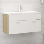 vidaXL Dulap de chiuvetă, alb și stejar Sonoma, 90x38,5x46 cm, PAL vidaXL Dulap de chiuvetă, alb și stejar Sonoma, 90x38,5x46 cm, PAL