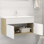 vidaXL Dulap de chiuvetă, alb și stejar Sonoma, 90x38,5x46 cm, PAL vidaXL Dulap de chiuvetă, alb și stejar Sonoma, 90x38,5x46 cm, PAL