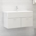 vidaXL Dulap de chiuvetă, alb extralucios, 90x38,5x46 cm, PAL vidaXL Dulap de chiuvetă, alb extralucios, 90x38,5x46 cm, PAL