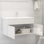vidaXL Dulap de chiuvetă, alb extralucios, 90x38,5x46 cm, PAL vidaXL Dulap de chiuvetă, alb extralucios, 90x38,5x46 cm, PAL