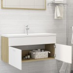 vidaXL Dulap de chiuvetă, alb și stejar Sonoma, 100x38,5x46 cm, PAL vidaXL Dulap de chiuvetă, alb și stejar Sonoma, 100x38,5x46 cm, PAL