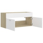 vidaXL Dulap de chiuvetă, alb și stejar Sonoma, 100x38,5x46 cm, PAL vidaXL Dulap de chiuvetă, alb și stejar Sonoma, 100x38,5x46 cm, PAL