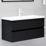 vidaXL Dulap de chiuvetă, negru, 90x38,5x45 cm, PAL vidaXL Dulap de chiuvetă, negru, 90x38,5x45 cm, PAL