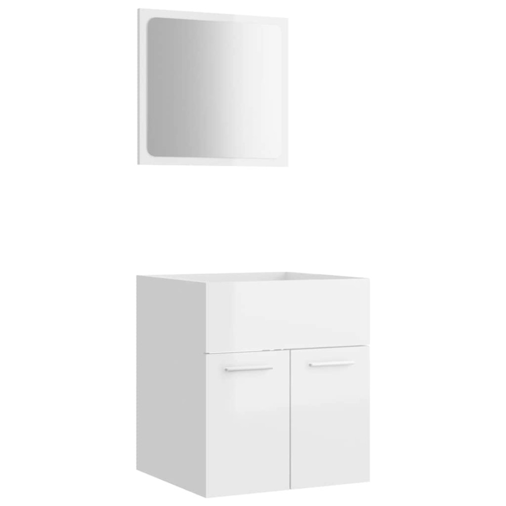 vidaXL Set mobilier de baie, 2 piese, alb extralucios, lemn prelucrat
