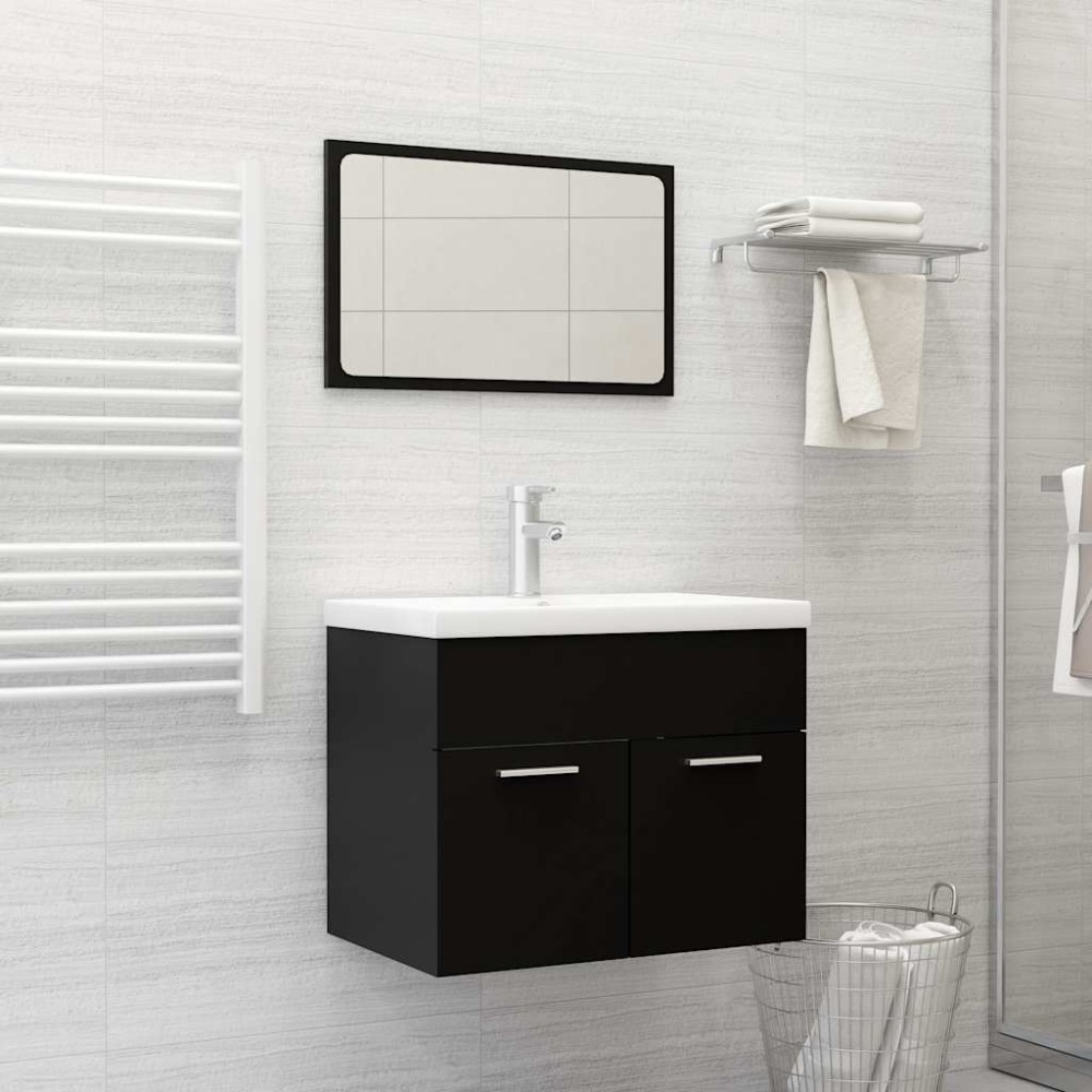 vidaXL Set mobilier de baie, 2 piese, negru, PAL