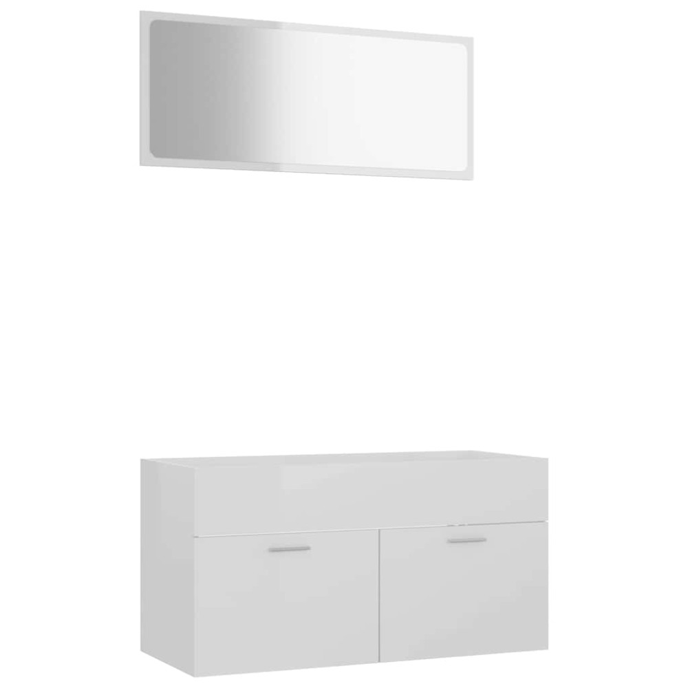 vidaXL Set mobilier de baie, 2 piese, alb extralucios, PAL