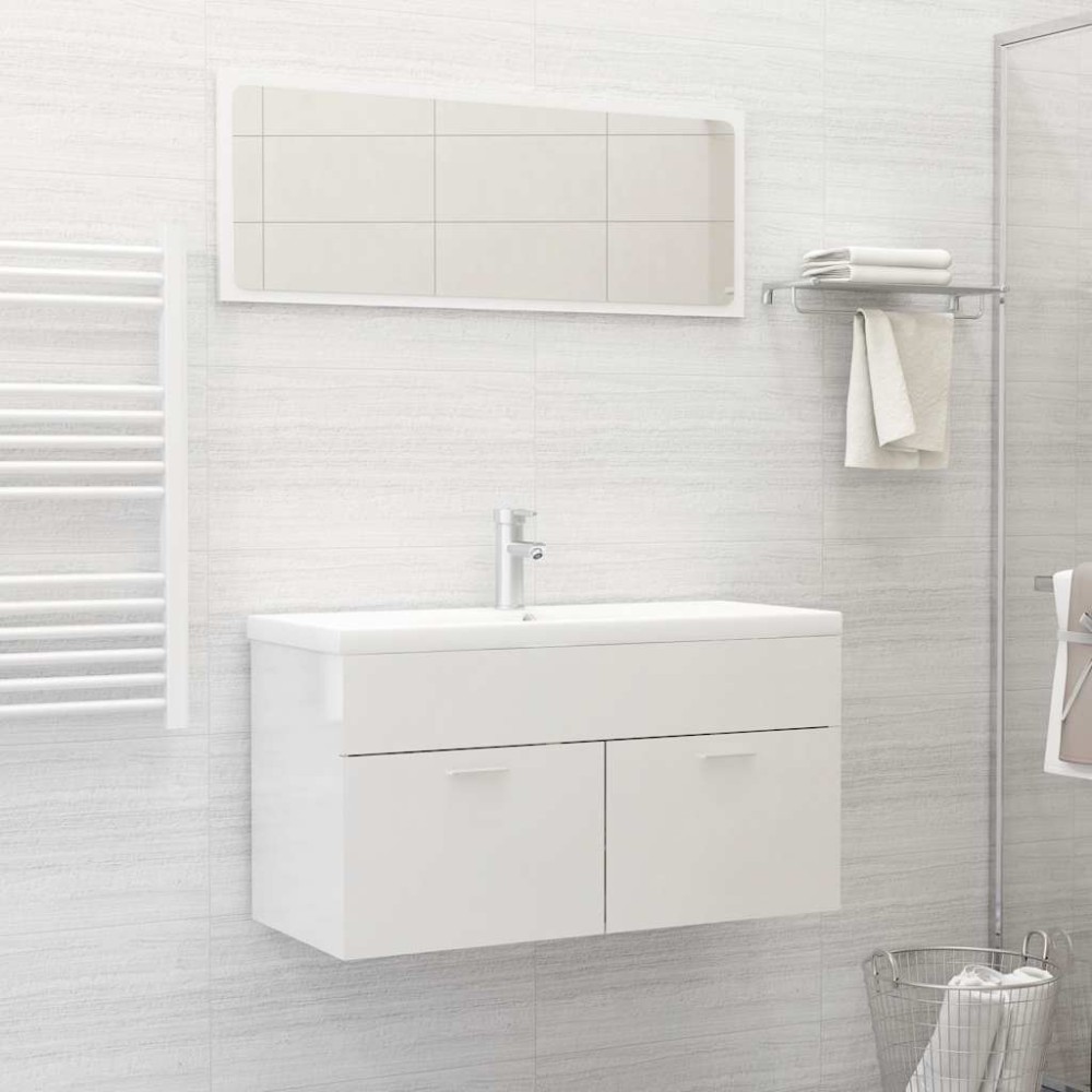 vidaXL Set mobilier de baie, 2 piese, alb extralucios, PAL