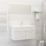 vidaXL Set mobilier de baie, 2 piese, alb extralucios, PAL vidaXL Set mobilier de baie, 2 piese, alb extralucios, PAL