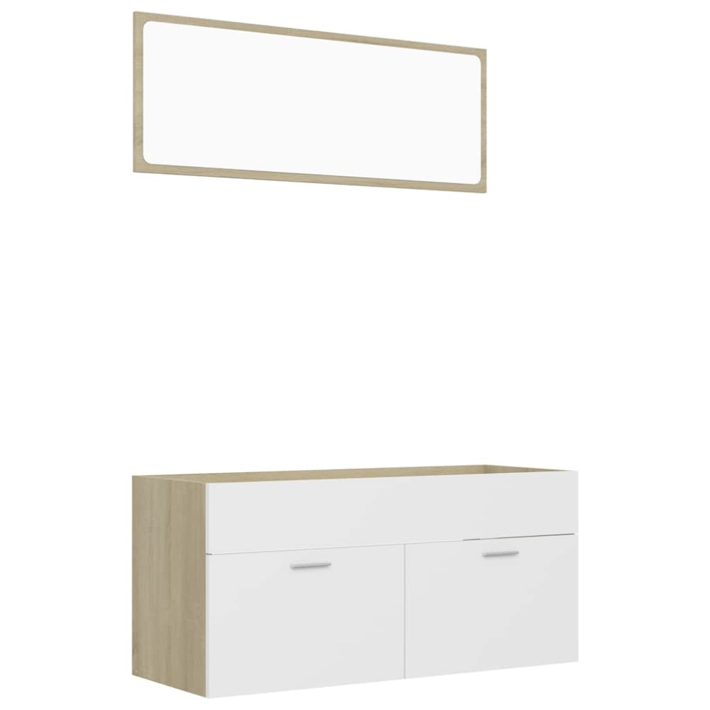 vidaXL Set mobilier baie, 2 piese, alb și stejar sonoma, PAL