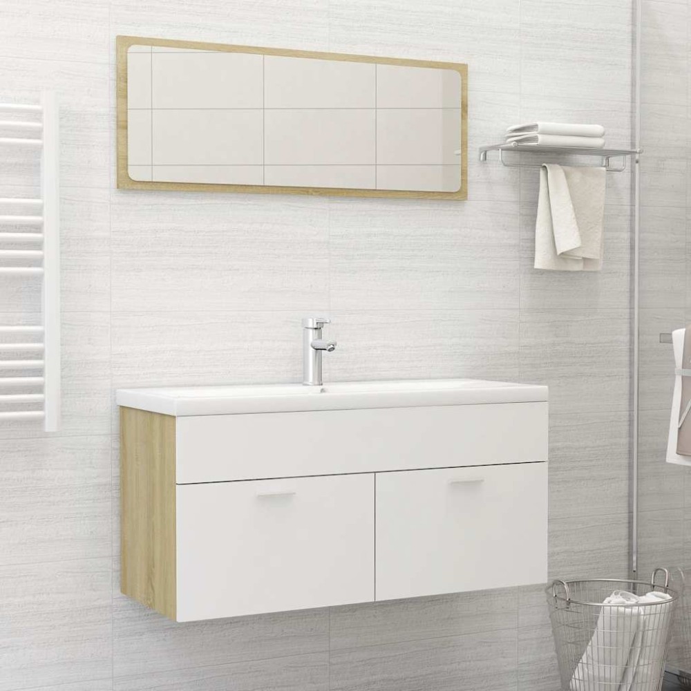 vidaXL Set mobilier baie, 2 piese, alb și stejar sonoma, PAL