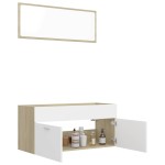 vidaXL Set mobilier baie, 2 piese, alb și stejar sonoma, PAL vidaXL Set mobilier baie, 2 piese, alb și stejar sonoma, PAL