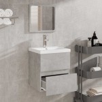 vidaXL Dulap de baie cu oglindă, gri beton, lemn prelucrat