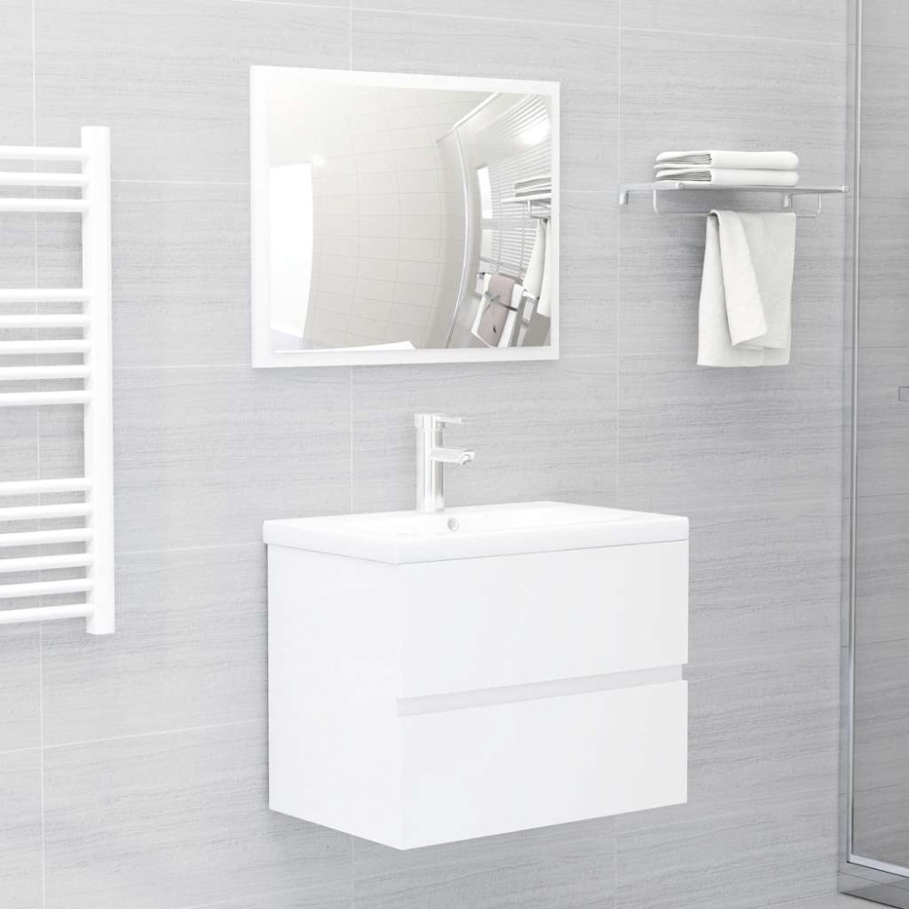 vidaXL Set mobilier de baie, 2 piese, alb extralucios, PAL