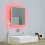 vidaXL Oglindă de baie cu LED, stejar sonoma, 40x8,5x37 cm, acril