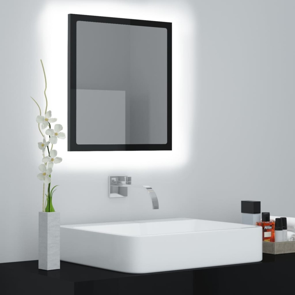 vidaXL Oglindă de baie cu LED, negru extralucios, 40x8,5x37 cm, acril