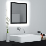 vidaXL Oglindă de baie cu LED, negru extralucios, 40x8,5x37 cm, acril