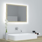 vidaXL Oglindă de baie cu LED, stejar sonoma, 60x8,5x37 cm, acril