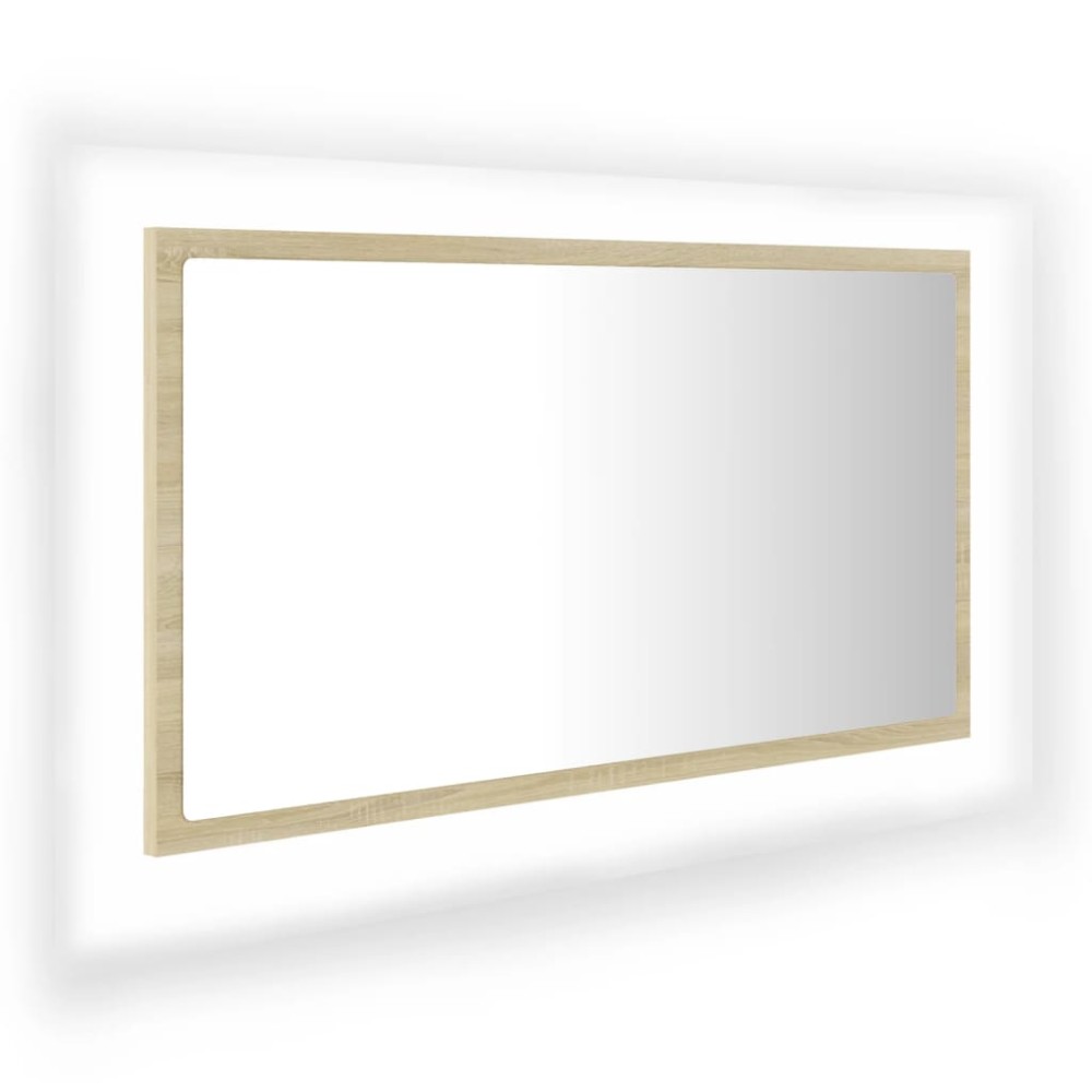 vidaXL Oglindă de baie cu LED, stejar sonoma, 80x8,5x37 cm, acril