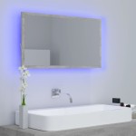 vidaXL Oglindă de baie cu LED, gri beton, 80x8,5x37 cm, acril