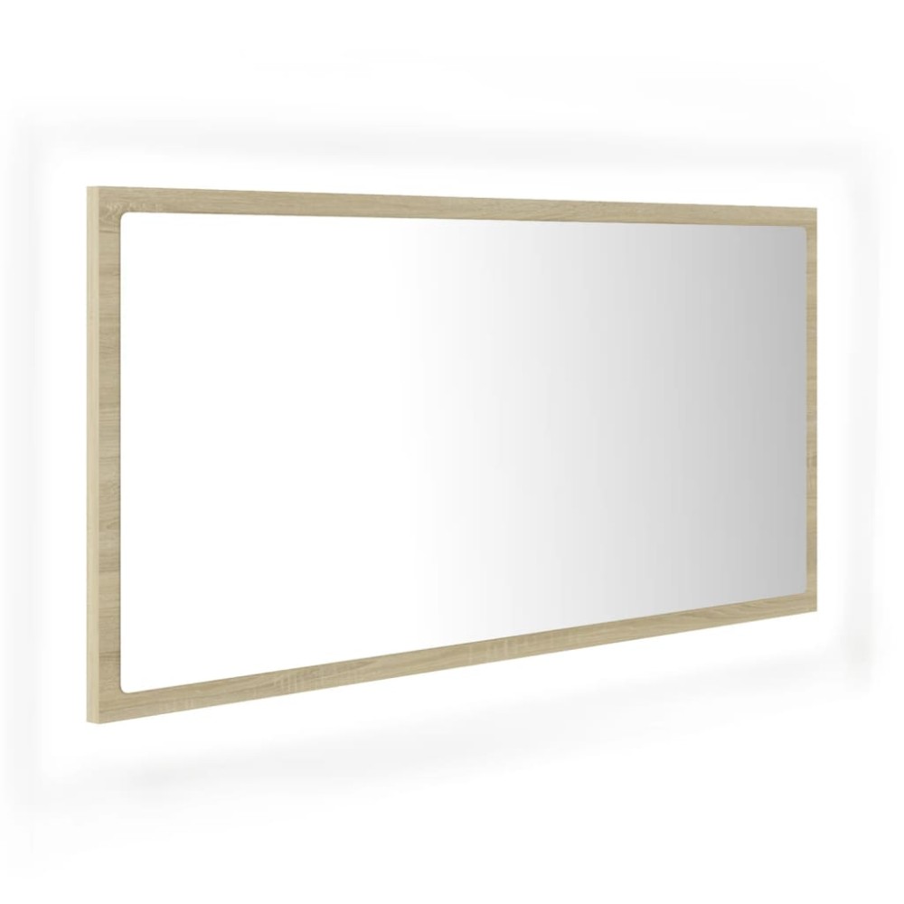 vidaXL Oglindă de baie cu LED, stejar sonoma, 90x8,5x37 cm, acril