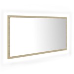 vidaXL Oglindă de baie cu LED, stejar sonoma, 90x8,5x37 cm, acril