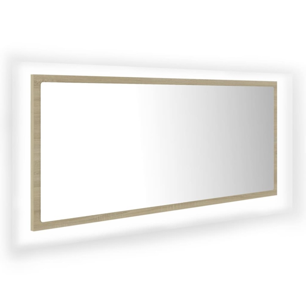 vidaXL Oglindă de baie cu LED, stejar sonoma, 100x8,5x37 cm, acril