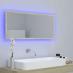 vidaXL Oglindă de baie cu LED, stejar sonoma, 100x8,5x37 cm, acril
