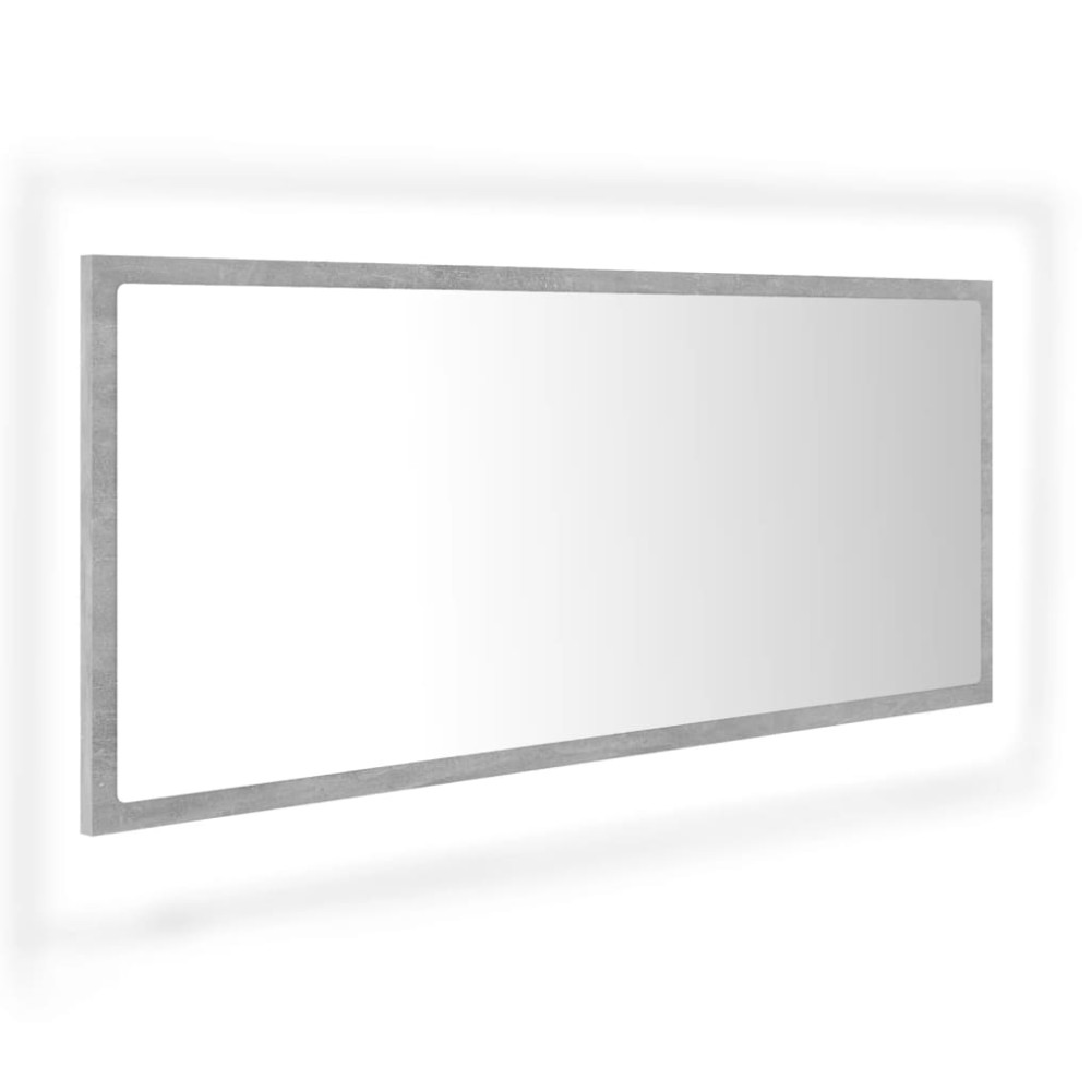 vidaXL Oglindă de baie cu LED, gri beton, 100x8,5x37 cm, acril